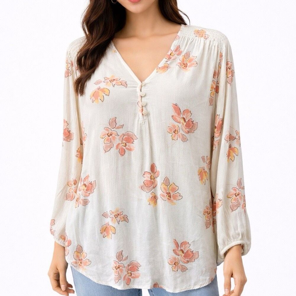 Liz Claiborne Women’s Floral Top Blouse 3/4 Sleeve Shirt V Neck Plus Size XXL